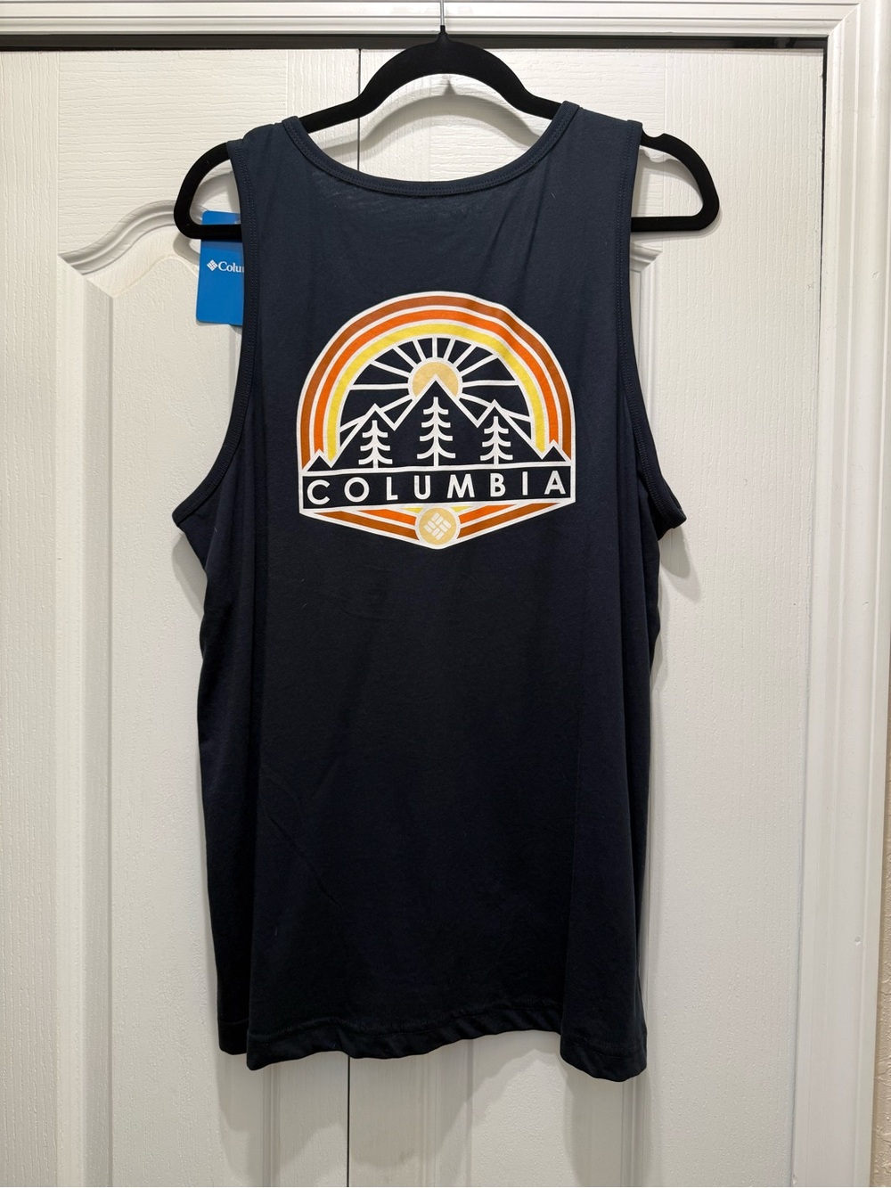 Women’s Columbia Navy Tank with Orange and Yellow Mountain Graphic